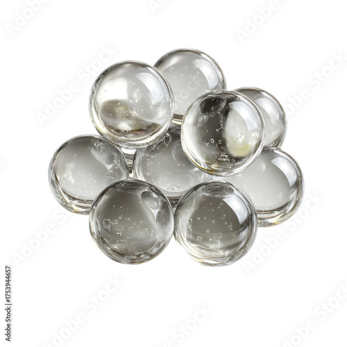 Clear Glass Marbles Group on Transparent Background for Decorative or Collection Use
