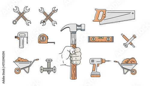 Vector art of collection of various construction and diy tools