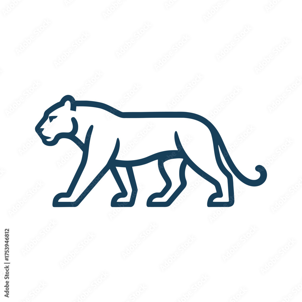 Fototapeta premium Striking Linear Panther Illustration in Bold Blue Line