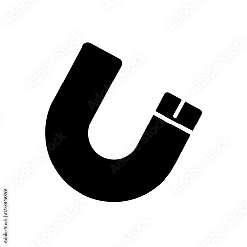 Illustration of a black horseshoe magnet on transparent background silhouette