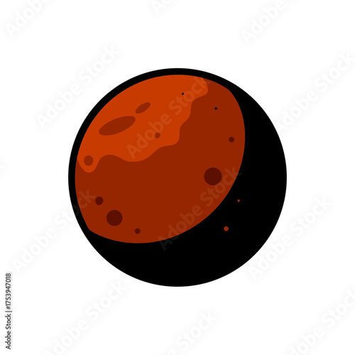 Illustration of a red planet with craters on transparent background silhouette