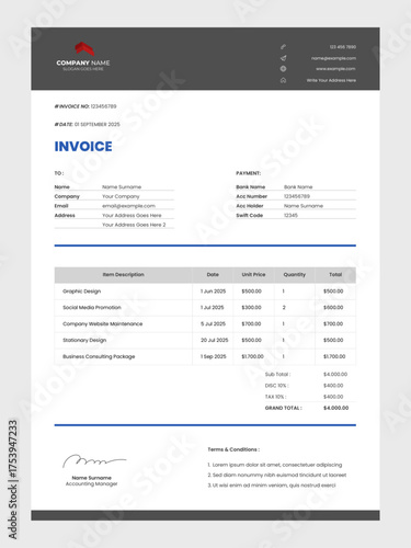 Clean and modern invoice template for company