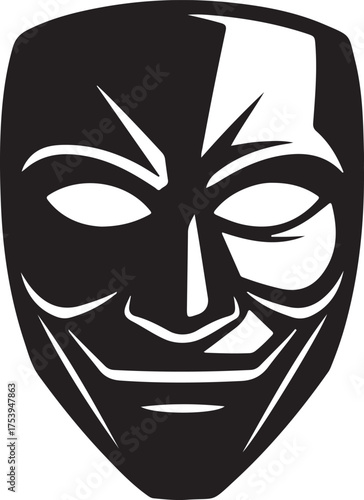 Vector graphic illustration of a theatrical mask portraying emotions and expression