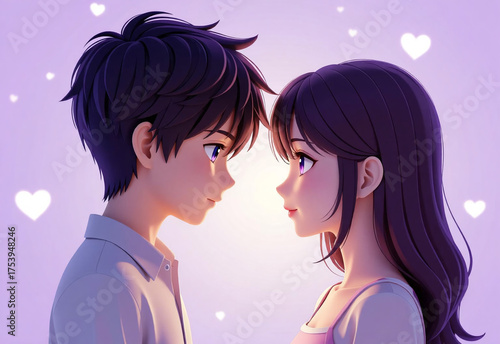 Romantic Anime Moment: Boy and Girl in Dreamy Gaze