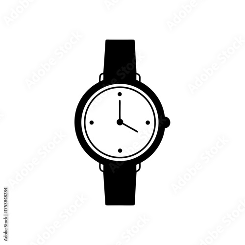 Illustration of a simple wrist watch icon on transparent background silhouette