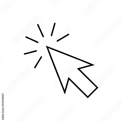 Arrow cursor clicking with radiating lines on transparent background silhouette