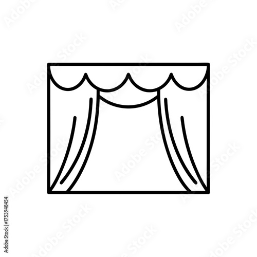 Outline drawing of curtains on a window on transparent background silhouette