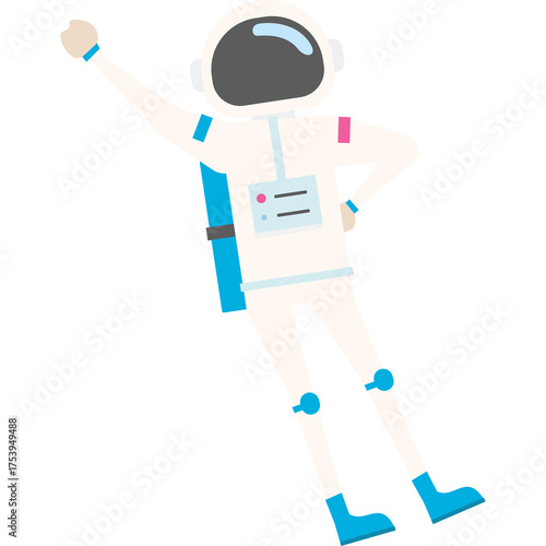 Fototapeta Naklejka Na Ścianę i Meble -  Astronaut In A White Spacesuit With Blue Accents Floating With One Arm Raised In A Dynamic Pose Against A Transparent Background