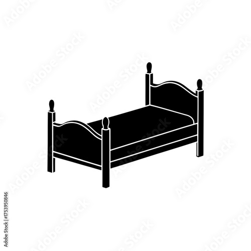 Illustration of a simple black bed frame on transparent background silhouette