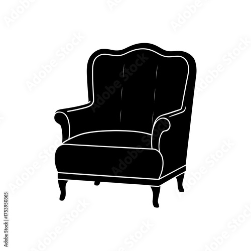 Silhouette of a classic wingback chair on transparent background