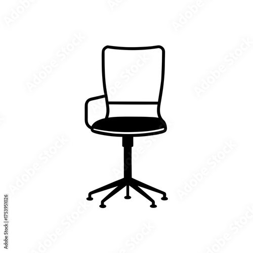 Illustration of a black office swivel chair on transparent background silhouette