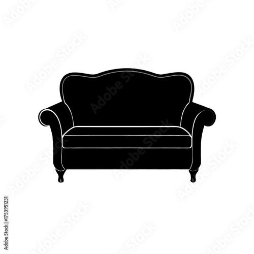 Silhouette of a classic style two seat sofa on transparent background