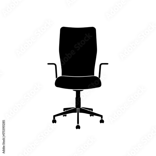 Black silhouette of an office chair view on transparent background