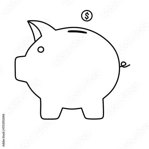 Whimsical outline piggy bank icon representing financial savings and wealth accumulation concept