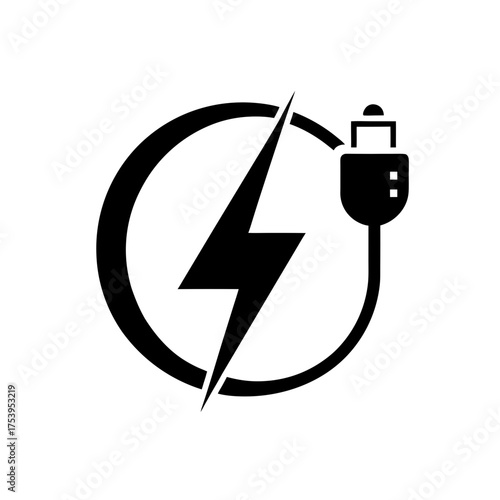 Electrical symbol with plug and lightning on transparent background silhouette