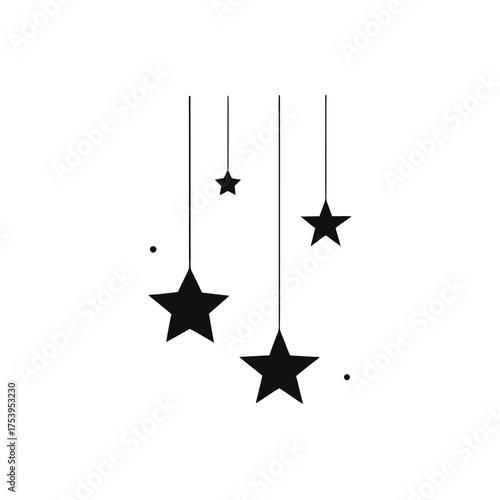 Hanging star ornaments with simple design on transparent background silhouette
