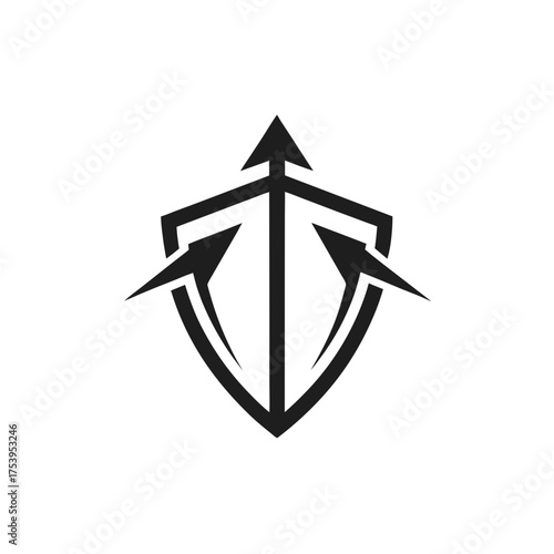 Shield with three arrows pointing upward on transparent background silhouette
