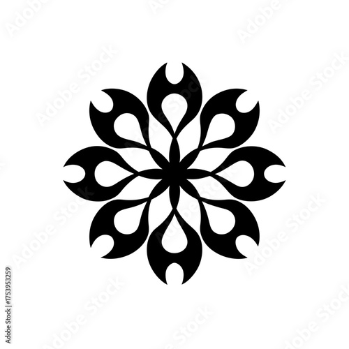 Abstract floral design with eight petals on transparent background silhouette