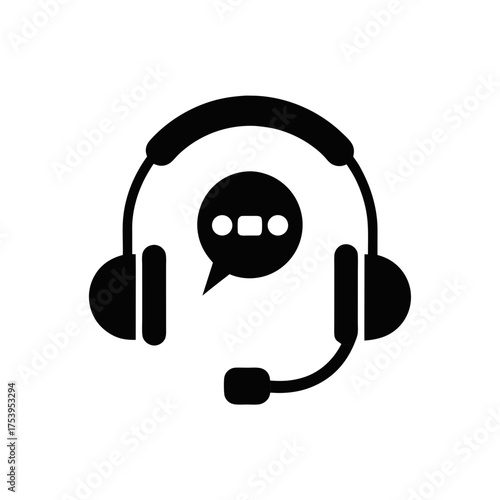 Headset with microphone and speech bubble on transparent background silhouette