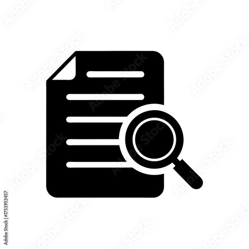Document search with magnifying glass icon on transparent background silhouette