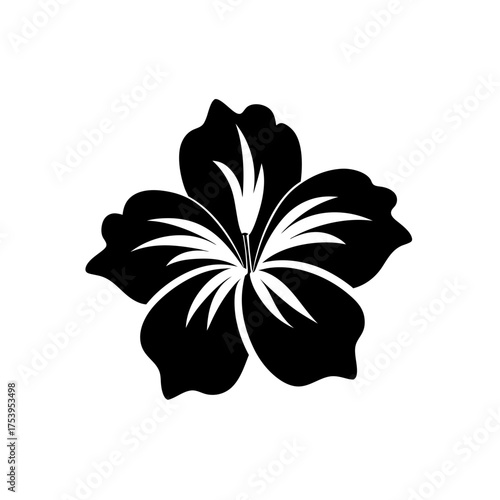 Black and white hibiscus flower drawing on transparent background silhouette