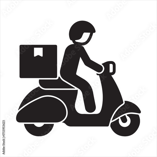 Delivery icon with a courier delivering a package using a scooter	