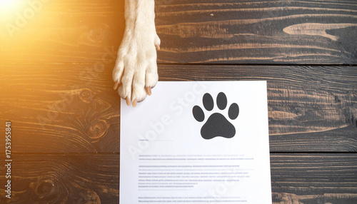 Dog Paw Contract: A dog's paw delicately rests upon a contract, the image encapsulates the symbolic commitment, legal agreements, and owner responsibility.