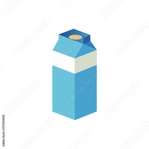 Isometric view of a blue milk carton box on transparent background