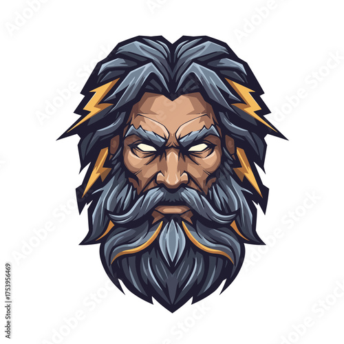 zeus god lightning mascot sport esport logo template thick beard mustache