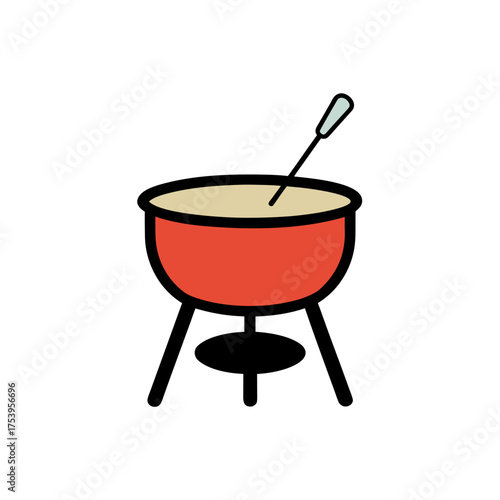 Illustration of a fondue pot with a fork on transparent background