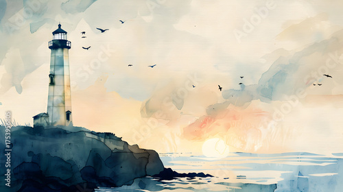 lighthouse watercolor minimal coastal design