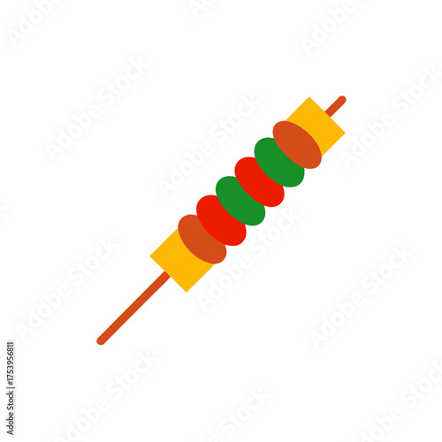 Colorful kebab skewer with meat and veggies on transparent background