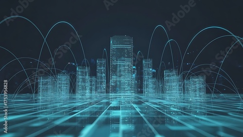 Futuristic Cityscape Digital Network Connections Smart City