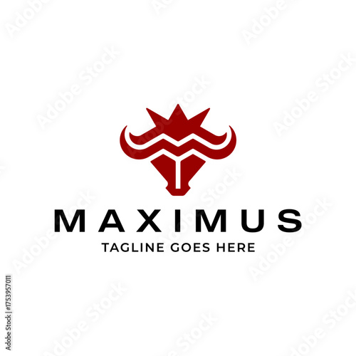 modern crown king bull head logo template vector icon	
