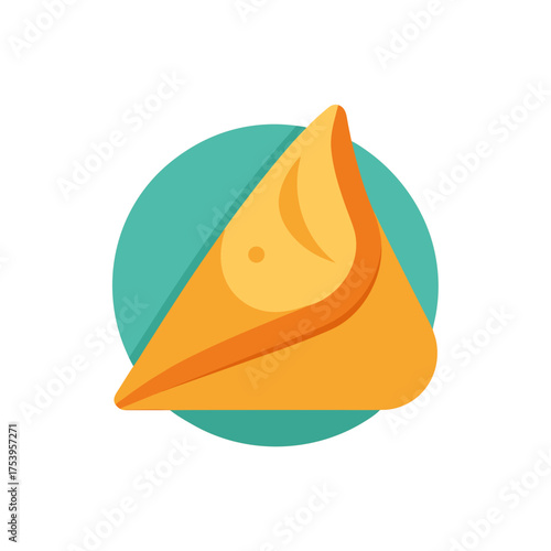 Triangular samosa on a teal circle shape on transparent background