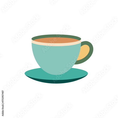 Illustration of a cup of tea on a saucer on transparent background