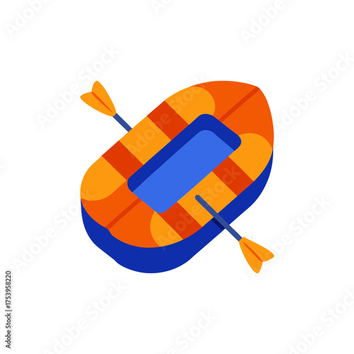 Inflatable boat with paddles illustration on transparent background