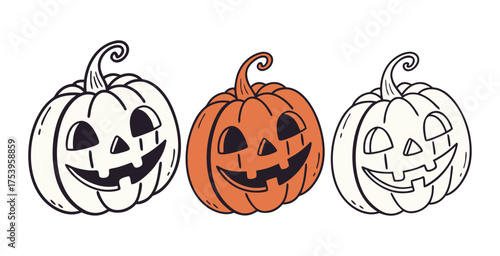 Pumpkin simple flat color icons Halloween vector set white backgraound