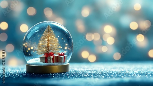 Capturing the Essence of Holiday Spirit: Snow Globe with Decorated Christmas A beautiful featuring tree