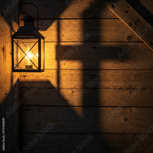 old street lamp with shadow of celtic cross