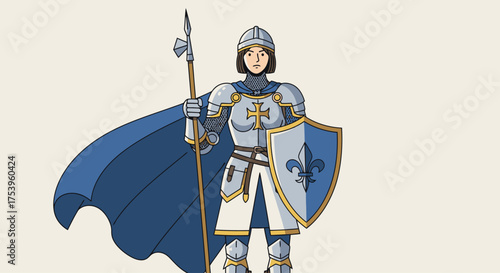 Joan of Arc Illustration Depicting Historical Heroism and National Identity, Suitable for Educational Materials and Historical Documentaries