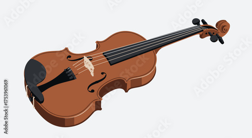 Elegant Wooden Violin Illustration for Classical Music Promotion, Concert Posters, and Educational Resources on Stringed Instruments and Orchestral Performances