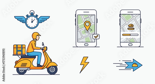 Food and Package Delivery Icons Set – Fast and Convenient Service