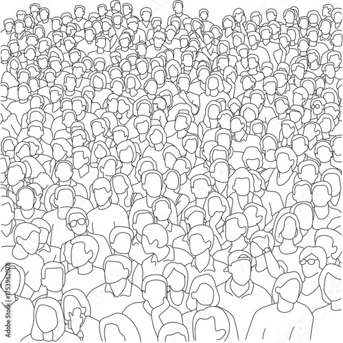 Crowd people in a stadium illustration vector hand drawn with black lines