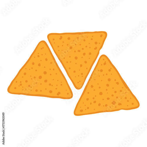 Three tortilla chips silhouette isolated on white background