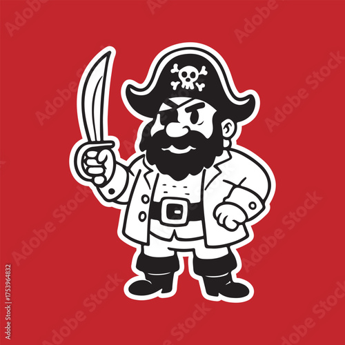 Ahoy there matey! A fun cartoon pirate with an eye patch and sword, perfect for children's books, party invitations, and adventurous designs