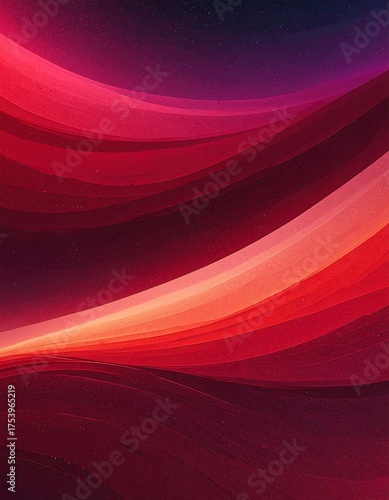 Abstract artwork featuring flowing, layered lines of crimson and magenta hues against a dark background