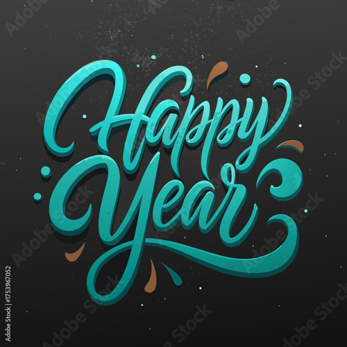 Happy Year Greeting Written In Elegant Glowing Script