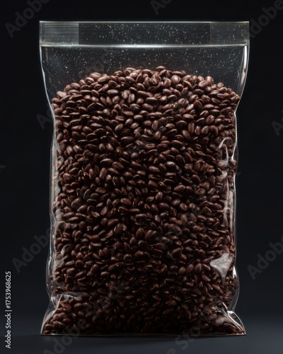 Fresh Coffee Beans in Transparent Vacuum Sealed Bag