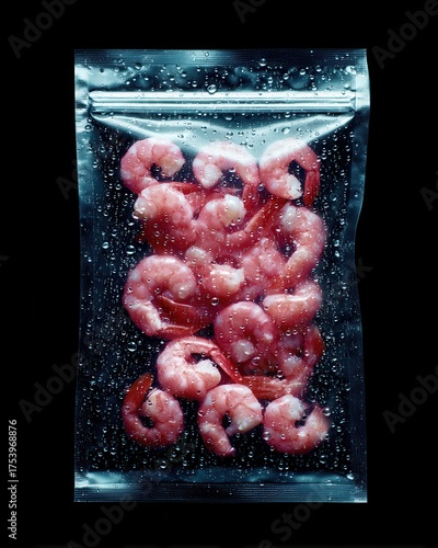 Fresh Shrimp in Sealed Bag with Water Drops